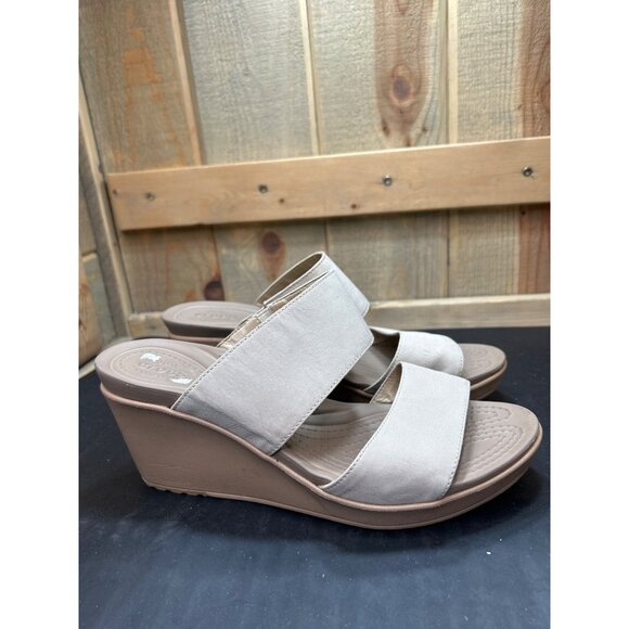 Crocs Shoes - Dual Crocs Comfort Beige Wedge Sandals Size 10 Open Toe Slip-On Womens Shoes